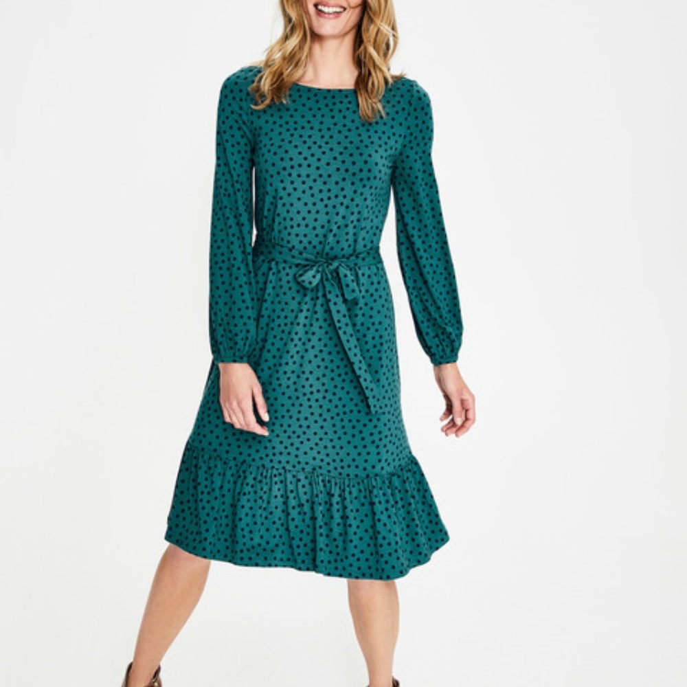 Boden size 12L (12 Long) Jersey Dress - Green/Navy